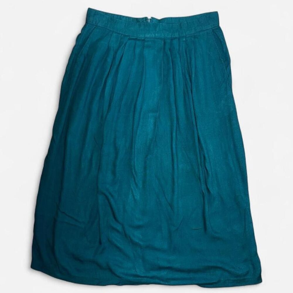 Vintage 1980s Plymouth Jewel Toned Teal Pleated Midi Skirt